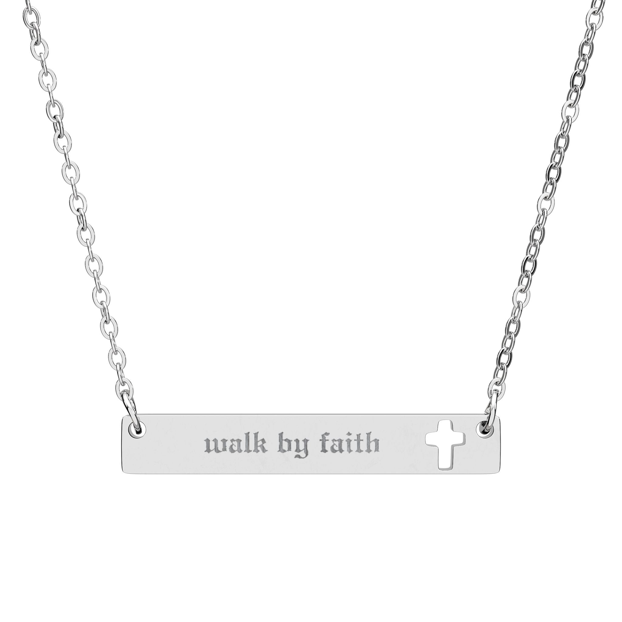 Walk by Faith Cross Bar Necklace (Engraving)