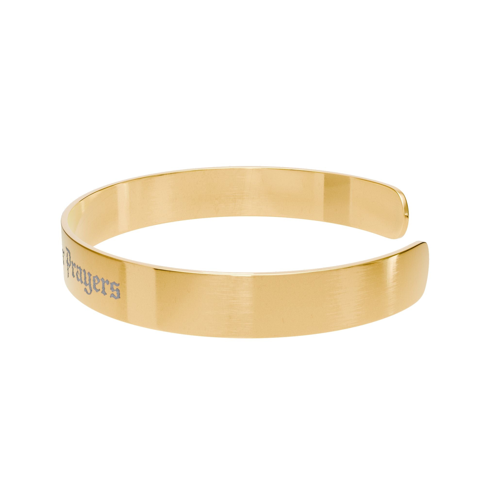 Engraved Gold Cuff Bracelet — "Don't Forget Your Prayers" Inspirational Jewelry