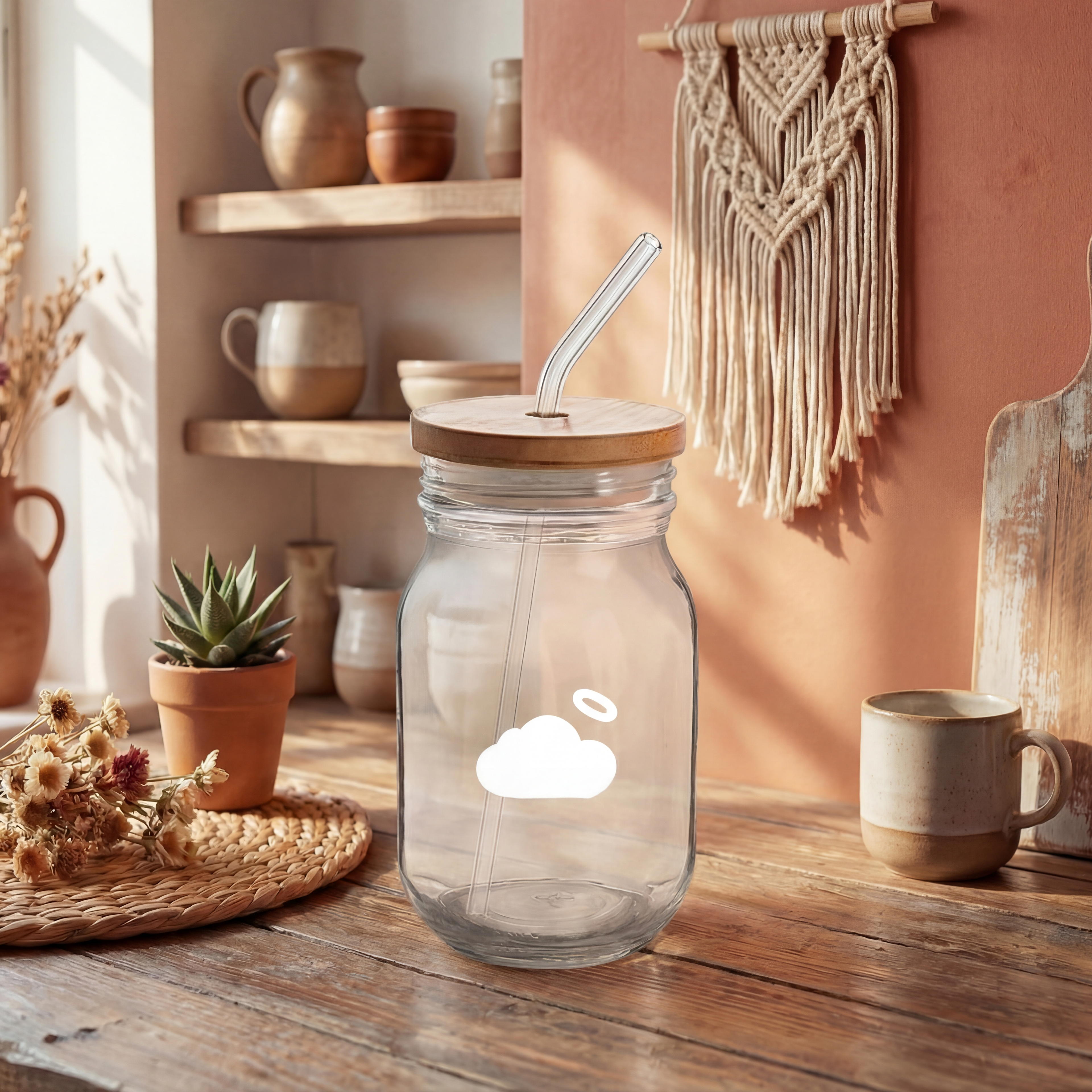 Kids Spirit Sippee Glass with Straw featuring the Holy Spirit Engraved Cloud